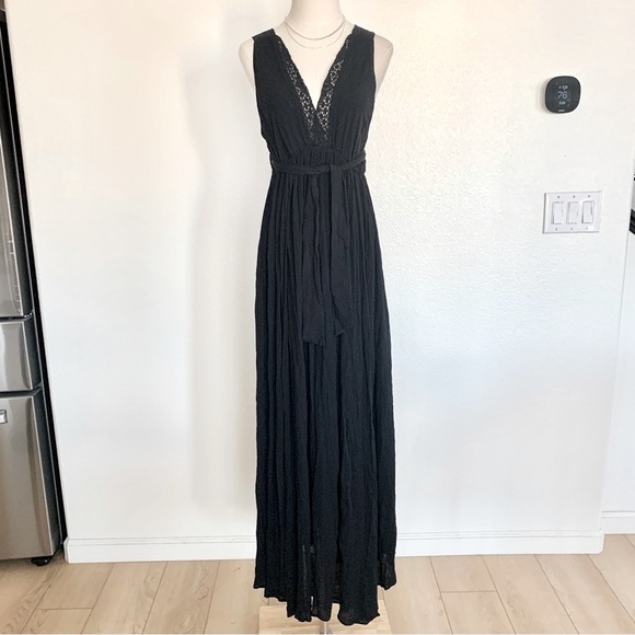 FREE PEOPLE Black Greek Goddess Strong Statement Thigh Slits Maxi Dress - Picture 3 of 15